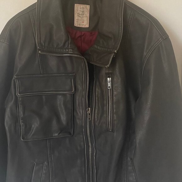 Free People Buckle Up Vegan Leather Moto Jacket Black Oversized Zip - Picture 9 of 14
